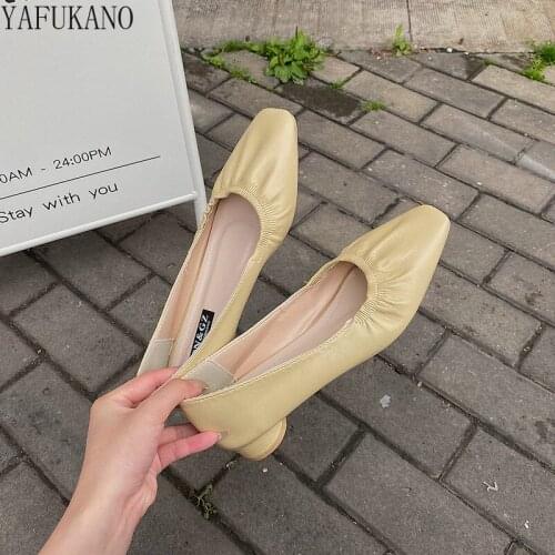 Retro Square Toe Pleated High Heels Mid Heel Casual Women Single Shoe 2021 New Fairy Style Ladies Pumps Soft Bottom Granny Shoes