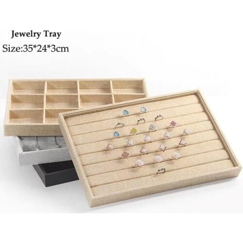 Luxruy Linen Jewelry Tray Jewellery Organizer Storage Box Watch Holder Necklace Ring Earring Pendant Stand Series For Woman