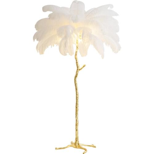 Luxury Feather Floor Lamp Bedroom Copper Floor Lamps Ins Creative Living Room Lights Branch Bedside Table Lamp Room Decor Gift