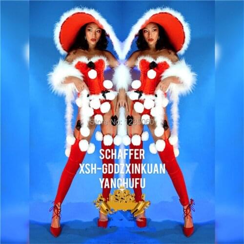 Christmas Sexy Girl Ballroom Costumes Red Dance Team Suit Catwalk Show Nightclub DS DJ Dancer S Performance Clothes Free Ship