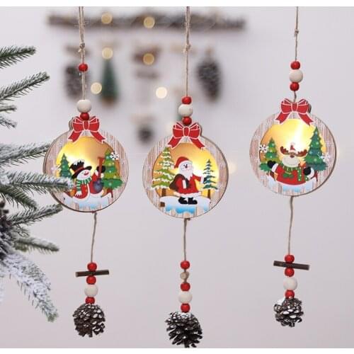Christmas creative wooden hollow three-dimensional LED luminous small pendant cafe window scene decoration decoration