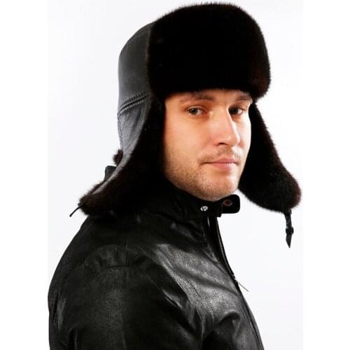 Real leather Trapper Hat Leather Top Winter Thicken Cotton Lining Caps Hold Ears Warm New 2016 Genuine Mink Fur Bomber Hats