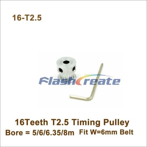 POWGE 16 Teeth T2.5 Timing Pulley Bore 5/6/6.35/8mm Fit W=6mm T2.5 Synchronous Belt 16T 16Teeth T2.5 Pulley For 3D Printer, CNC