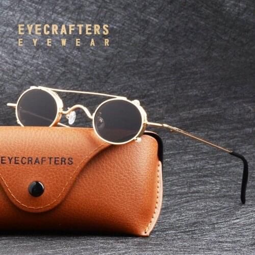 Retro Vintage Fashion Womens Small Round Gold Metal Steampunk Sunglasses Mens Double Bridge John Lennon Sunglasses Removable