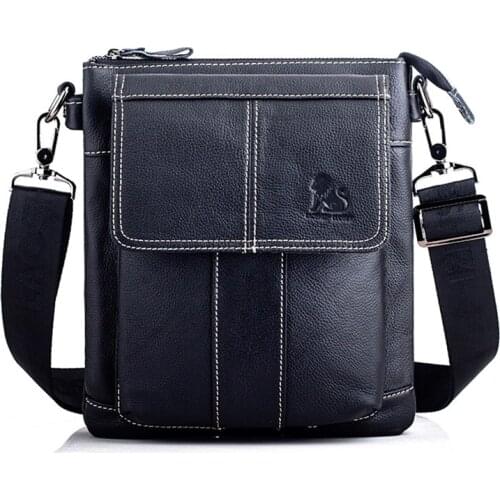 Famous Three layer Pocket design Genuine leather mens messenger bag casual cowhide shoulder bag male purse fashion handbag