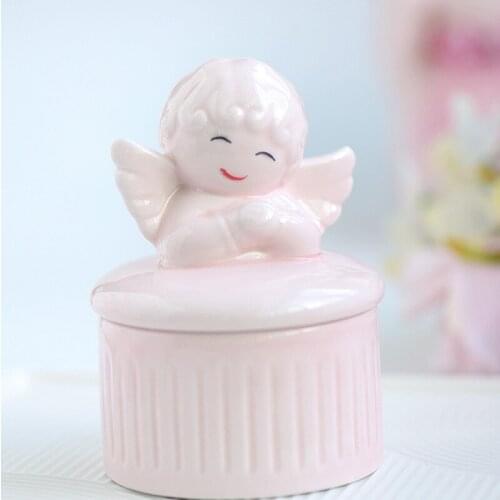 Wedding Gift High-end Candy Box Creative Ceramic European Little Angel Cover with Golden Chinese Character Hi Card Mesh Bag