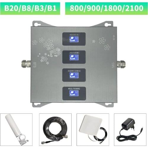 Cell Phone Booster Four-Band B20 800 900 1800 2100 Mhz Mobile Signal Repeater 2G 3G 4G Cellular Amplifier LTE GSM UMTS DCS