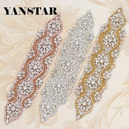 YANSTAR (10pcs) Wholesale Beaded Rhinestones Appliques Accessory For Wedding Dress Belt Rhinestones Appliques DIY YS840