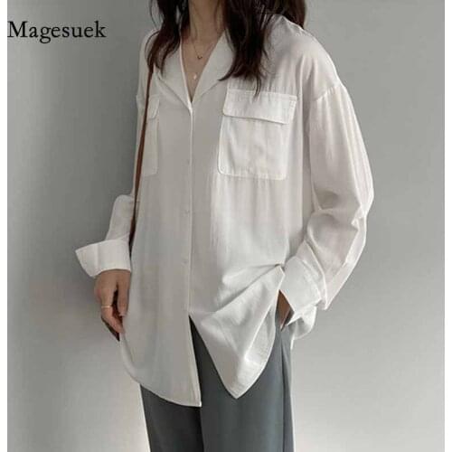 Chemisier Femme 2020 Korean Lapel Loose Long Sleeve Chiffon Blouse Autumn New Blouse Women Neutral Minimalist solid Shirt 10945
