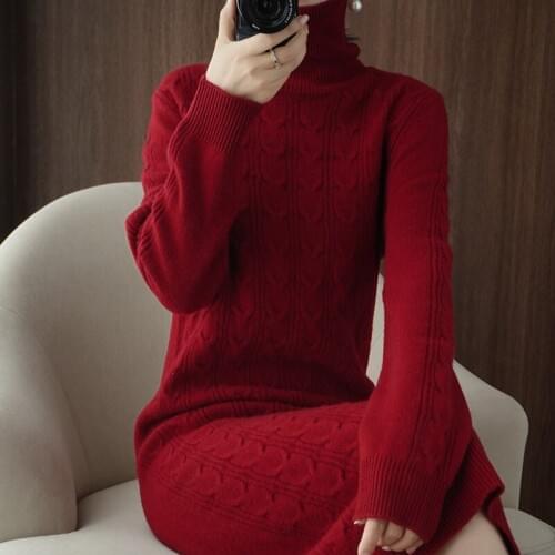 Adishree woman winter 100% Cashmere sweaters autumn knitted Pullovers dresses High Quality Warm Female thickening Turtleneck
