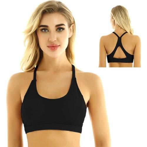 Women Solid Color Padded Bra Crop Top for Yoga Gym Sports Fitness Workout Ballet Gymnastics Tops Dancewear