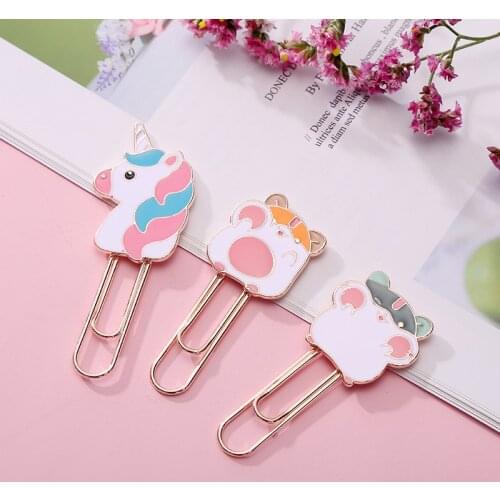 1pcs Unicorn Hamster Metal Decorative Paper Clips Cartoon Anime Bookmark for Notebook Cute Kawaii Student Stationery Supplies