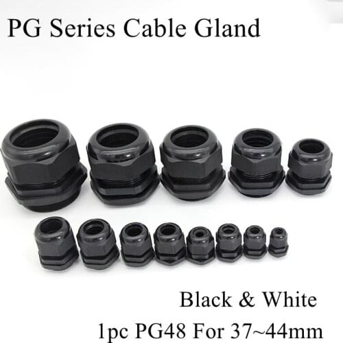 1pc PG48 Cable Gland For 37-44mm Wire Cable CE White Black IP68 Waterproof Nylon Plastic Rubber O Ring Seal Gasket Connector