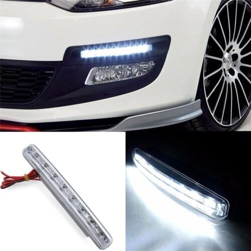 12V DRL Car Styling 8 LED Daytime Driving Running Light 1pcs Car Fog Lamp Waterproof White Bright Light 6000K with 480mm Cable