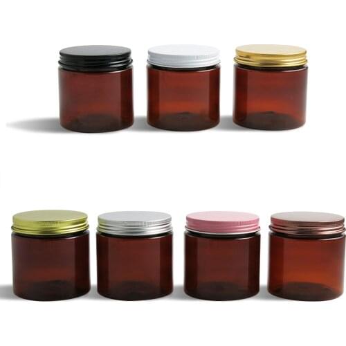20 x 200ml Empty Amber PET Jars Aluminum Lids 200g Brown Plastic Cosmetic Contaier with seal