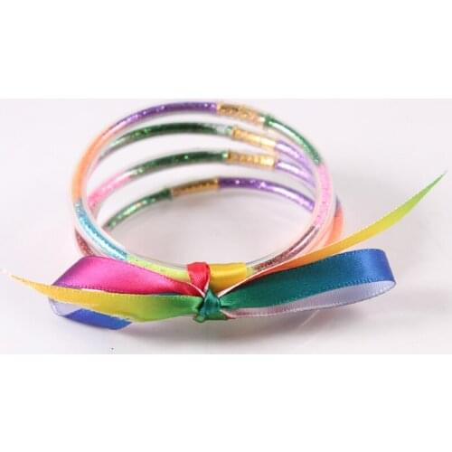 Rainbow Multicolor Glitter Bracelet Set 2020 All Weather Stack Silicone Plastic Glitter Jelly Bracelet 5PCS / Set New Year Gift