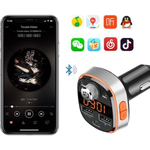 Car Cigarette Lighter FM transmitter Bluetooth Car MP3 Player Colorful Atmosphere Lights Dual USB PD3.0 Charger Car Charger