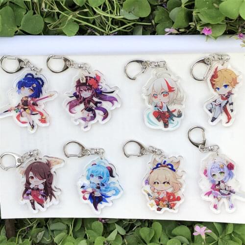 Genshin Impact Diluc Albedo Keychain Badge Accessories Xiao Keqing Cosplay Props Key Chain Cartoon Backpack Pendant