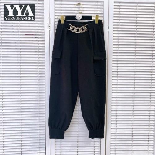 New Fashion Women High Waist Chain Harem Pants Joggers Sweatpants Casual Female Pockets Straight Pants Long Trousers Streetwear