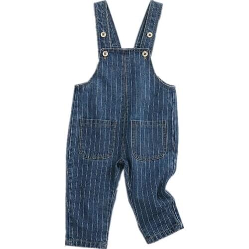 Childrens Denim Jumpsuit 12M to 4T Kids Blue Stripped Overalls Jeans Spring Autumn Pants Boys Girls Childrens Clothes