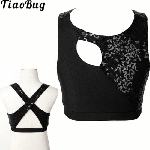 Kid Girls Tank for Dance Ballet Crop Top Sleeveless Shiny Criss Cross Back Tanks Bra Tops for Ballet Dance Sports Gymnastics