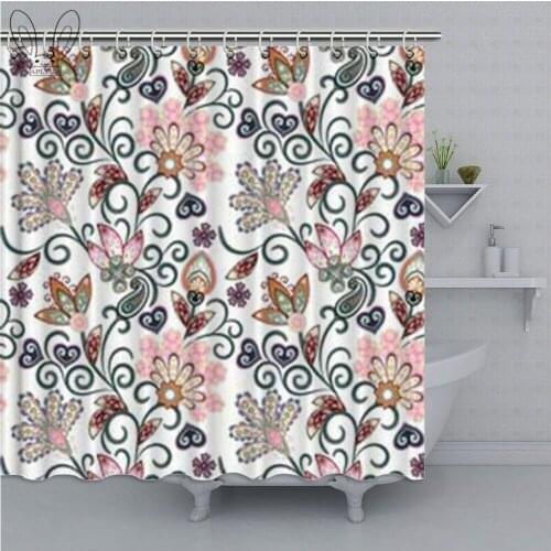 Doodle Style Spring Floral Bathroom Curtain Colorful Flower Shower Curtain Polyester Fabric Bathing Cover Home Decor Shower Sets