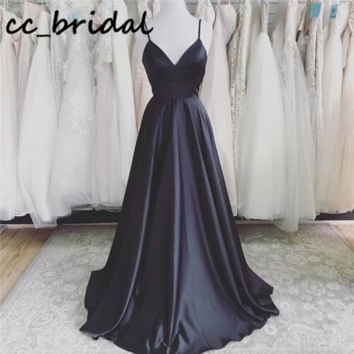 Black Satin Prom Dresses Long 2020 Formal V-neck Backless Evening Party Gowns For Women New Cheap vestidos de fiesta de noche