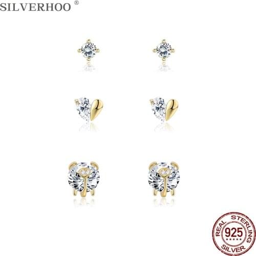 SILVERHOO Real Sterling Silver 925 Jewelry Cute Piggy Heart Earrings For Women Dazzling CZ Small Stud Earring Anniversary Gift