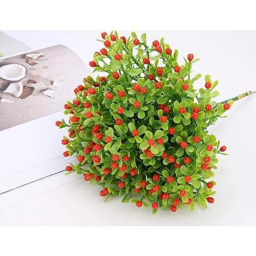 24cm 5 forks Artificial Flower Milan Grass Fake Green Plants Pot Room Home Decorations Wedding Bridal Bouquet