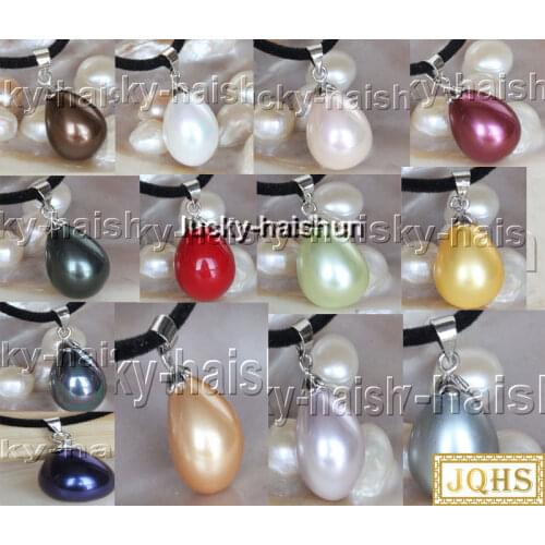 JQHS AAA 18" 12*15mm drip coffee south sea shell pearls pendant necklace j13145