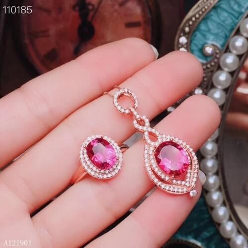 KJJEAXCMY boutique jewelry 925 sterling silver inlaid natural powder Topaz lady Ring Pendant Necklace suit support detection