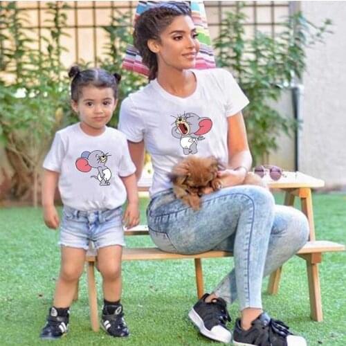 Harajuku Style Family Matching Clothes Sets Cartoon Characters Avatars Print T-Shirt Soft and Drape Fabric Tees Cute Family Look