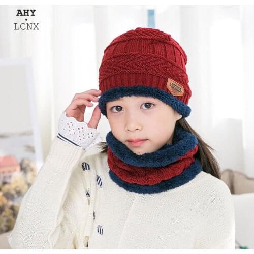Korean Version Plus Velvet Thickening Kids Cotton Knitted Hat Bib Set Autumn Winter Protect Ears Warm Baby Boy Girl Hat Outdoor