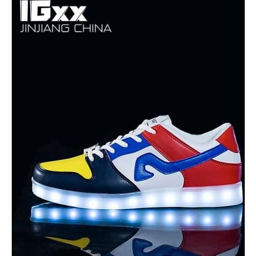 IGxx LED Shoes Light Up For Men LED Sneakers USB Recharging Shoes Women Leather Glowing Luminous Flashing Shoes Running Lace-up