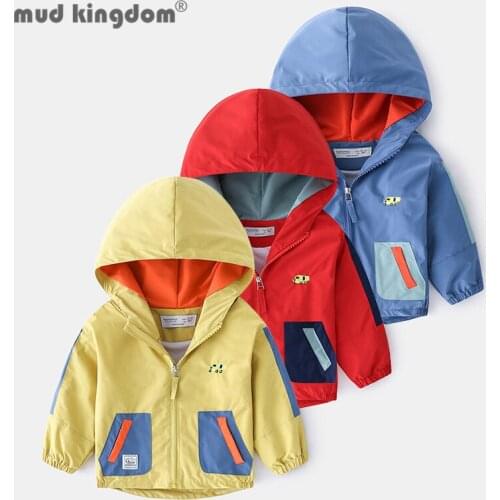 Mudkingdom Hooded Jacket for Boy Cartoon Long Sleeve Patchwork Loose Casual Windbreaker for Kids Spring Autumn Outerwear Clothes