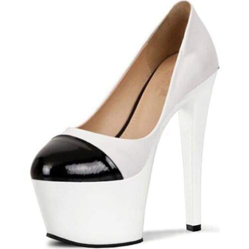 LAIJIANJINXIA New 17cm Sexy Splice High Heels Night Club Party Queen Dance Shoes Platform Pumps Women Dress Dance Pumps Shoes