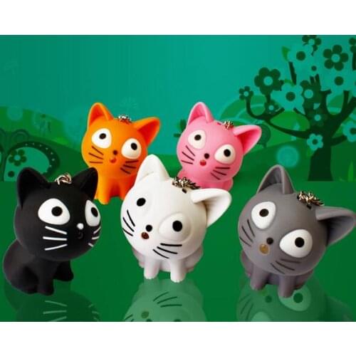 Cute Cheese cat keychain with Meow sound,kawaii led keyring ,Valentines day & Childrens Day gifts Bag pandent Key Holder