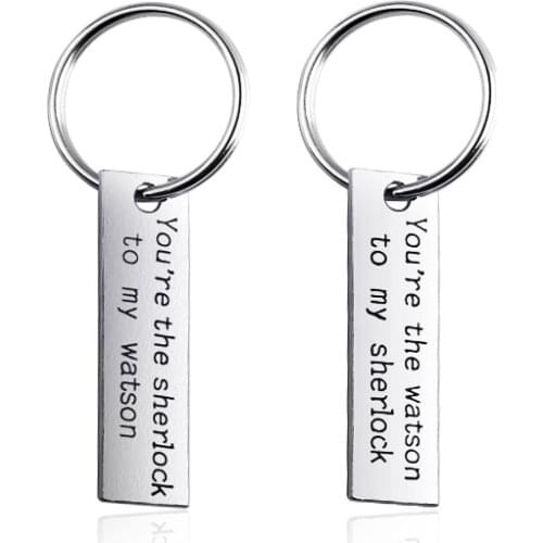 Fashion Couple Keychain Silver Color Alloy Pendant Key Chains Key Rings With Letter "you are the watson to my sherlock" Wholesal