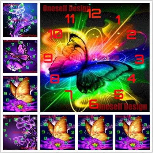 Diy diamond painting full square with clock butterfly 5d diamond embroidery full set with clock decoration home christmas gift