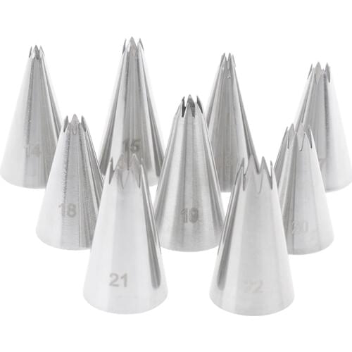 9pcs Open Star Cream Piping Nozzles Cake Decorating Set Metal Pastry Bag Tips