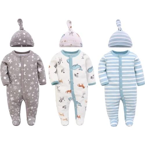 Newborn Baby Clothes Rompers Infant Toddler Bodysuit Baby Boy Girl Cotton Clothing Roupas Pajamas Sleepwear +Hat Outfits