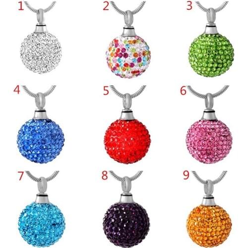 IJD8865 Mutil-color Crystal Cremation Urn Necklace for Women to Hold Beloved One Memorial Ashes Jewelry+Fill Kit