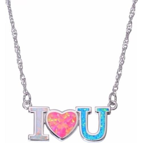 Cute Imitation Opal Stone Necklaces Fashion I Love You Pendant Necklace Statement Bohemian Jewelry For Women Accessories Gift