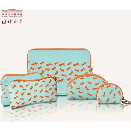 NATIONAL MUSEUM OF CHINA Women Cosmetic Bag Goldfish Pattern Cute Cosmetics Pouch For Travel Polyester Vintage Ladies Makeup Bag