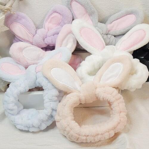 Woman Kawaii Rabbit Headband Bow Elastic Hairband Wash Face Turban Girls Cute Hair Holder Ladies Band Hair Accessories bunny ear