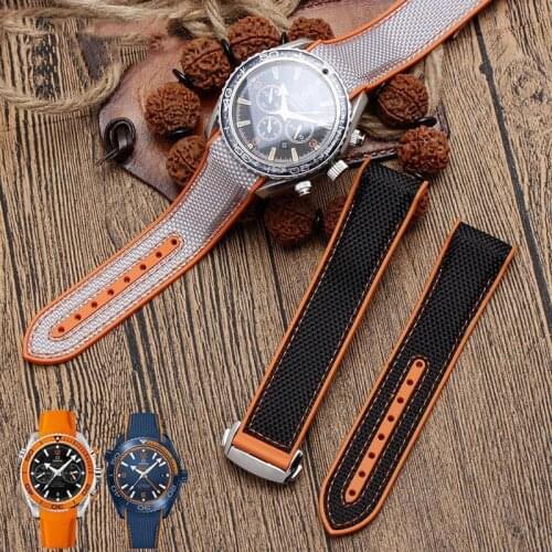 20mm 22mm Rubber Watch Band Fit For Omega Seamaster 300 Planet Ocean 600 Black Canvas Orange Silicone Strap