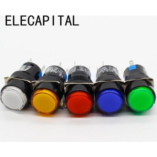 16mm DC 6V 12V 24V 220V LED Push Button Switch Blue Green Red Yellow White lamp Momentary push button auto reset