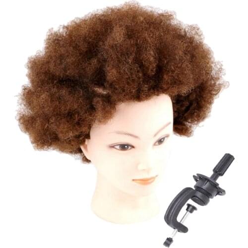 Thick Afro Human Hair Cosmetology Practice Mannequin Braiding Head Clamp Set