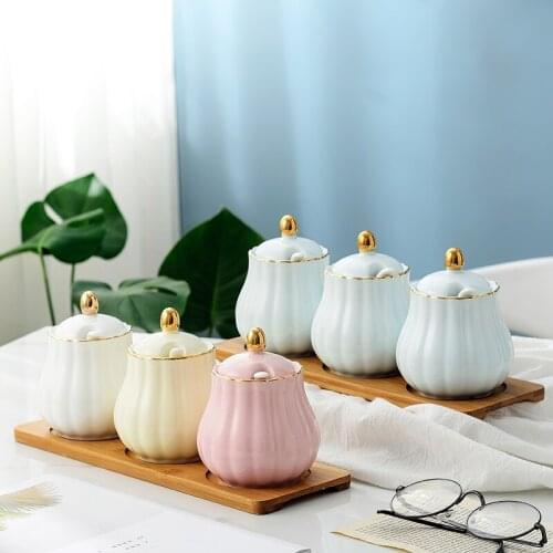 Creative Kitchen Accessories Supplies Ceramic Seasoning Jar Three-Piece Set Spice Storage Box Combination Salt Can Chili Oil Tan