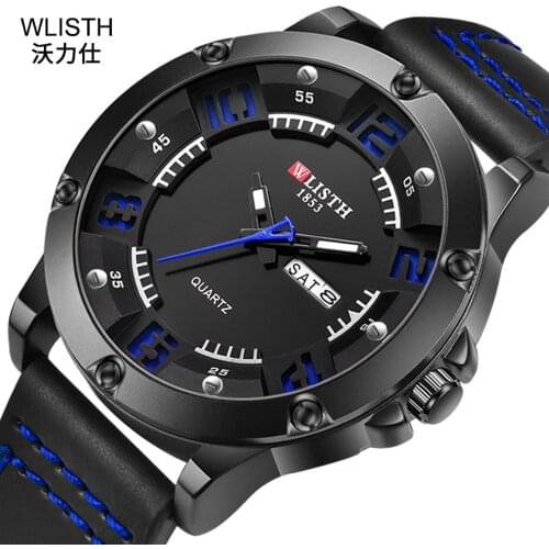 WLISTH Hot Selling Sports Watch Men Fashion Waterproof European American Quartz Wristwatch Big Dial Quality Leather Mens Watch